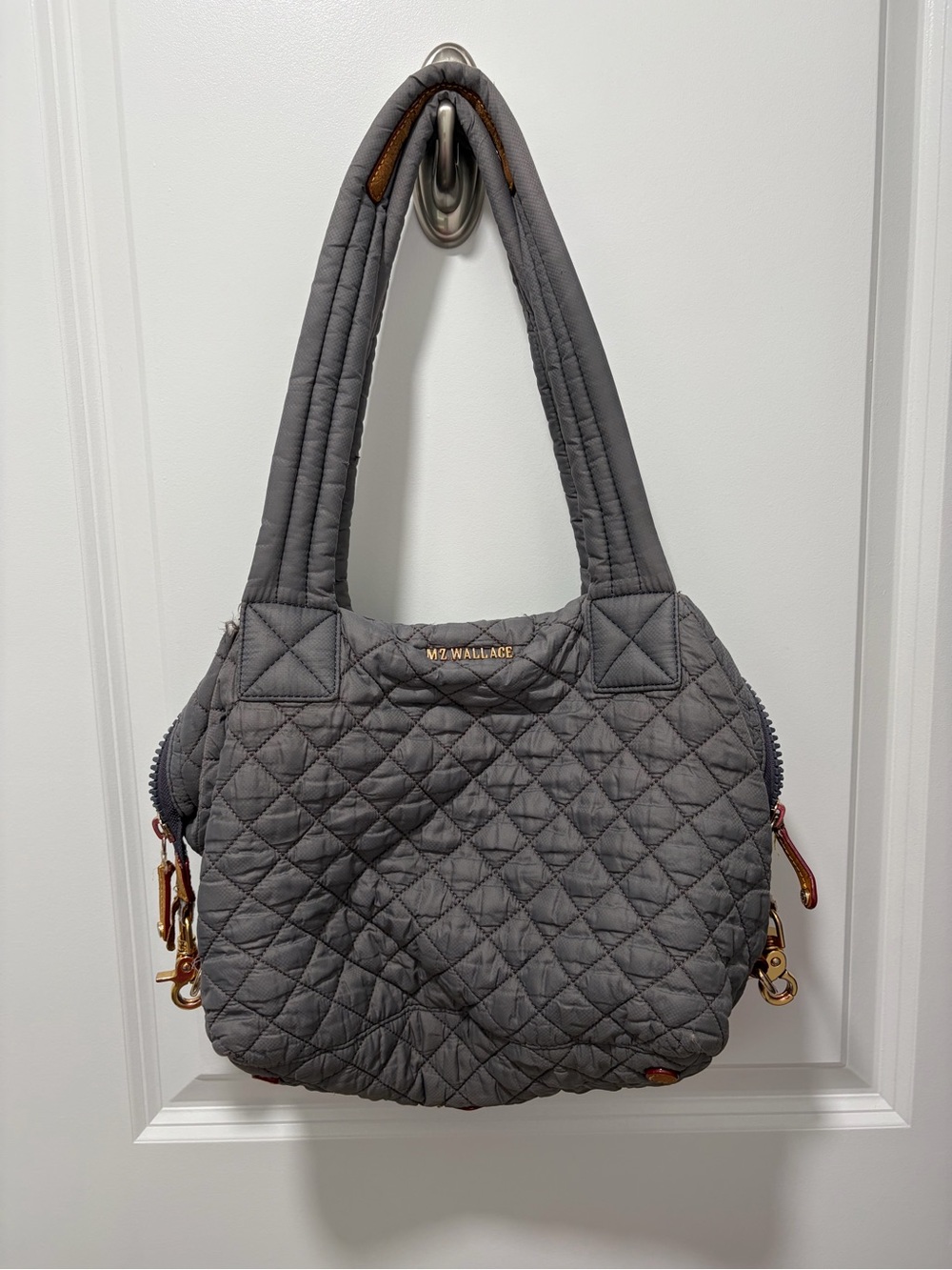 MZ Wallace Mefium SuttonQuilted Charcoal Shoulder Bag USED